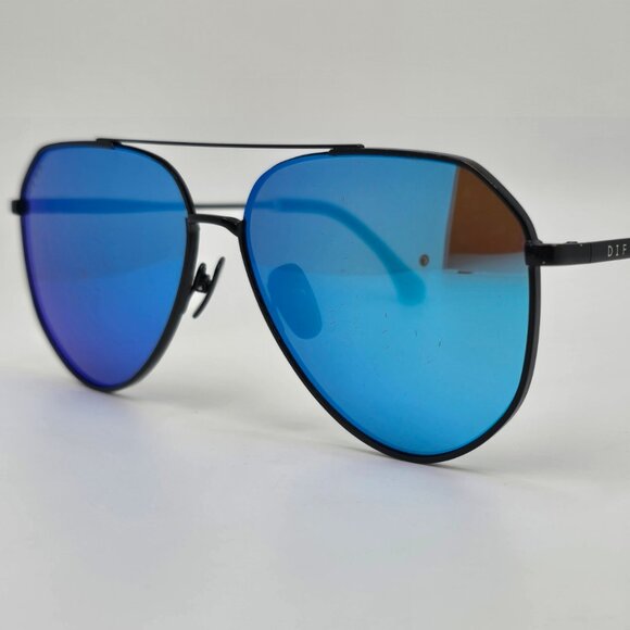 Diff Eyewear Dash Black Frame Polarized Blue Mirror Lens Aviator Sunglasses 61mm - Picture 5 of 16